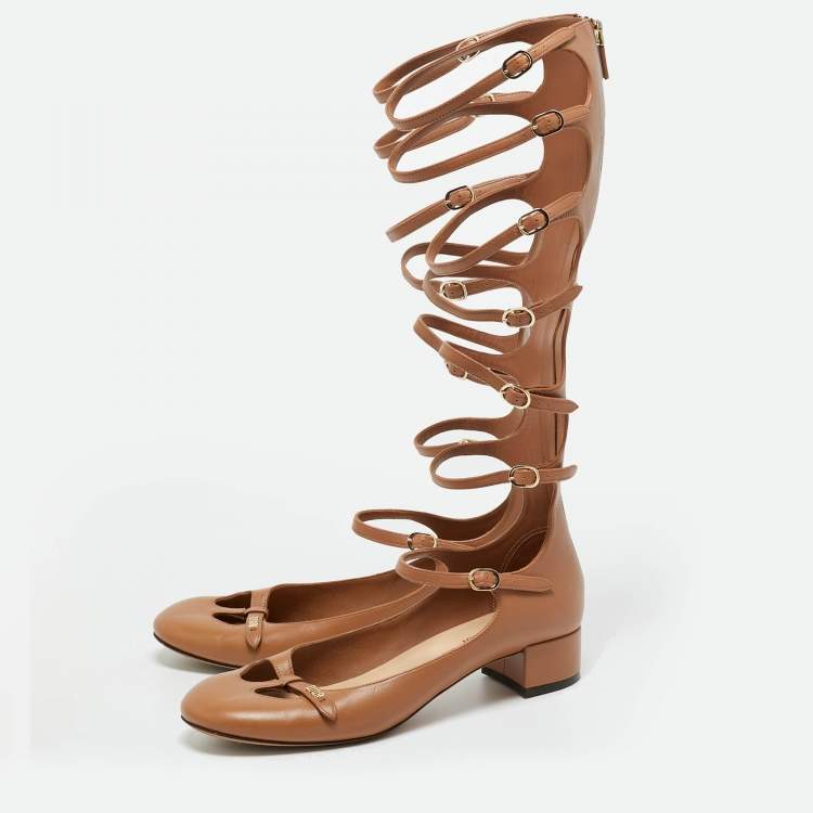 Pre Owned Dior Beige Leather Gladiator Flats Size 38.5