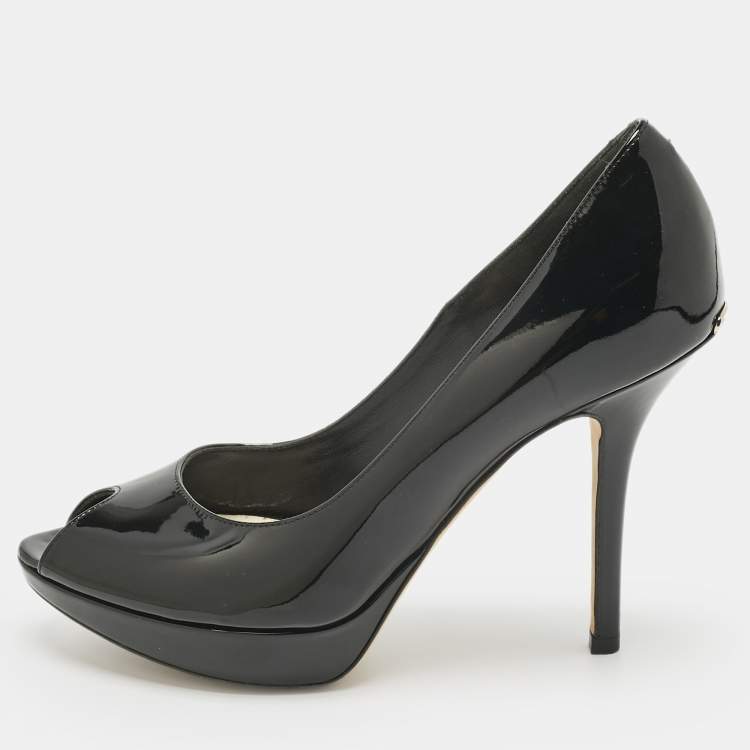 Pre Owned Dior Beige Patent Leather Miss Dior Peep Toe Pumps Size 36.5