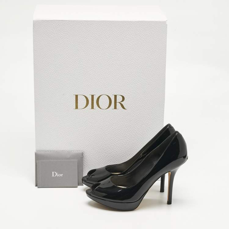 Pre Owned Dior Beige Patent Leather Miss Dior Peep Toe Pumps Size 36.5