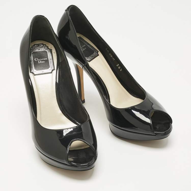 Pre Owned Dior Beige Patent Leather Miss Dior Peep Toe Pumps Size 36.5