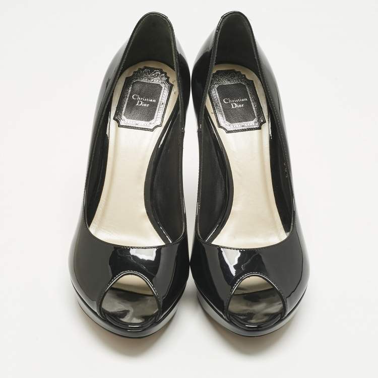 Pre Owned Dior Beige Patent Leather Miss Dior Peep Toe Pumps Size 36.5