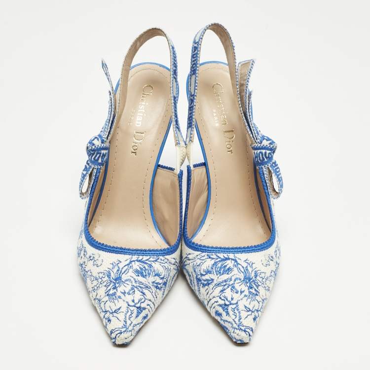 Pre Owned Dior Blue/White Technical Fabric J'adior Slingback Pumps Size 37.5