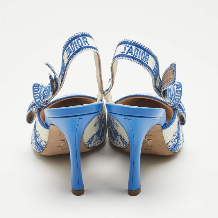 Pre Owned Dior Blue/White Technical Fabric J'adior Slingback Pumps Size 37.5
