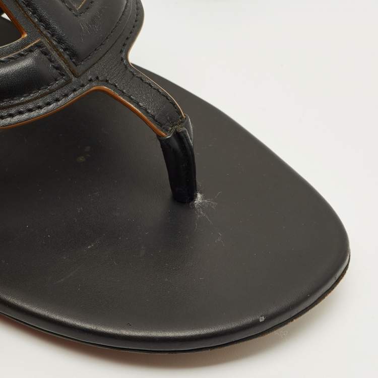 Pre Owned Dior Black Leather D-Club Flat Sandals Size 38.5