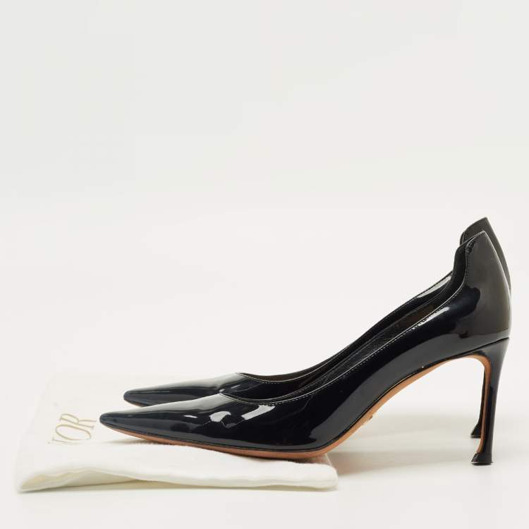 Pre Owned Christian Dior Black Patent Leather Pointed Toe Pumps Size 38.5