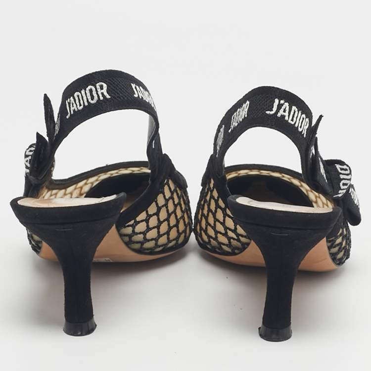 Pre Owned Dior Black Net and Suede J'adior Slingback Pumps Size 37
