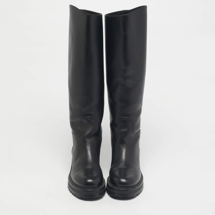 Pre Owned Dior Black Leather City Knee Length Boots Size 38.5