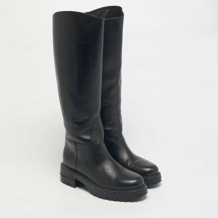 Pre Owned Dior Black Leather City Knee Length Boots Size 38.5