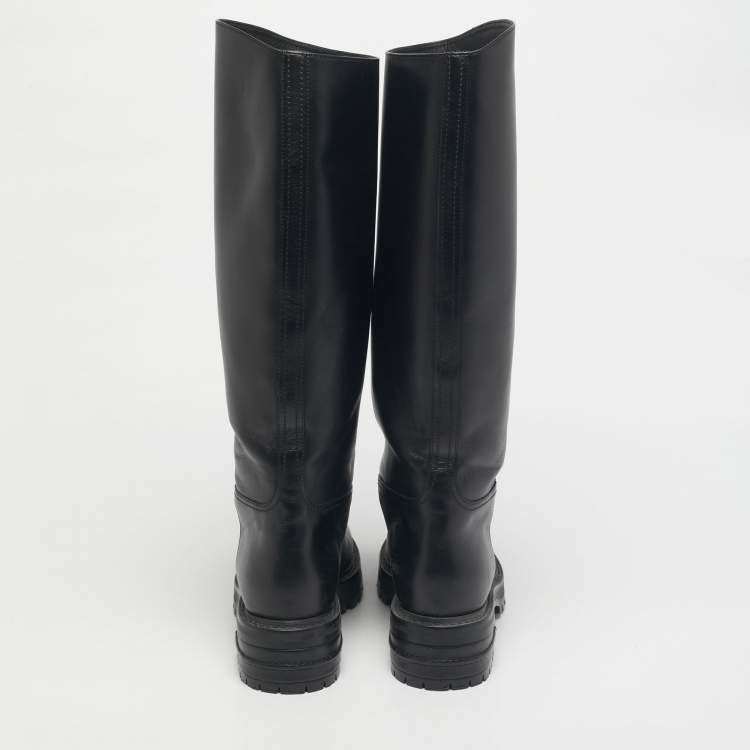 Pre Owned Dior Black Leather City Knee Length Boots Size 38.5