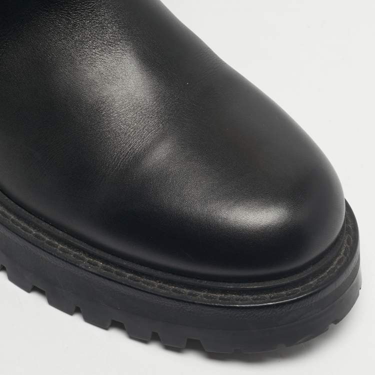 Pre Owned Dior Black Leather City Knee Length Boots Size 38.5