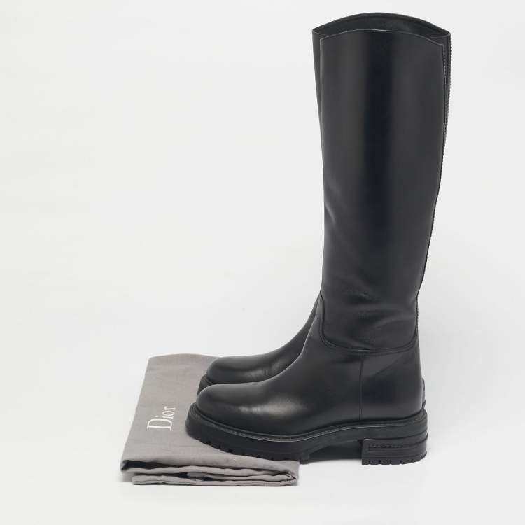 Pre Owned Dior Black Leather City Knee Length Boots Size 38.5