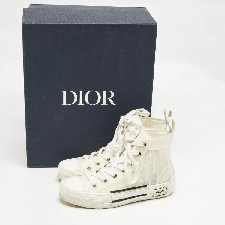 Pre Owned Dior White Oblique Mesh and Rubber B23 Sneakers Size 37