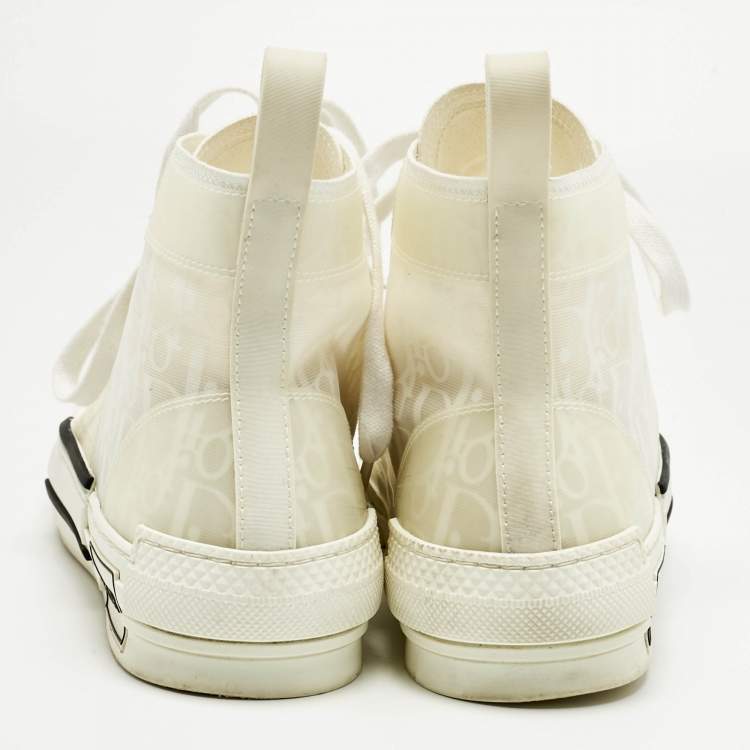 Pre Owned Dior White Oblique Mesh and Rubber B23 Sneakers Size 37