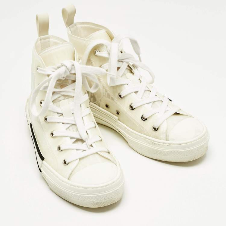 Pre Owned Dior White Oblique Mesh and Rubber B23 Sneakers Size 37