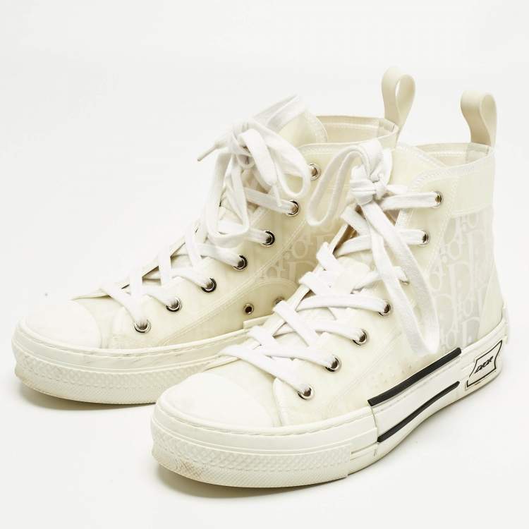 Pre Owned Dior White Oblique Mesh and Rubber B23 Sneakers Size 37