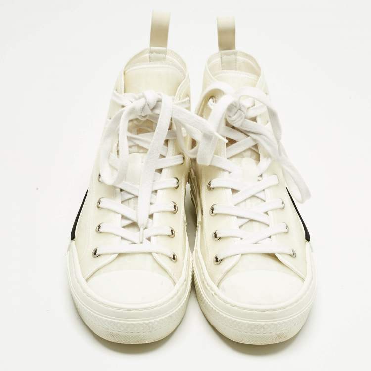 Pre Owned Dior White Oblique Mesh and Rubber B23 Sneakers Size 37