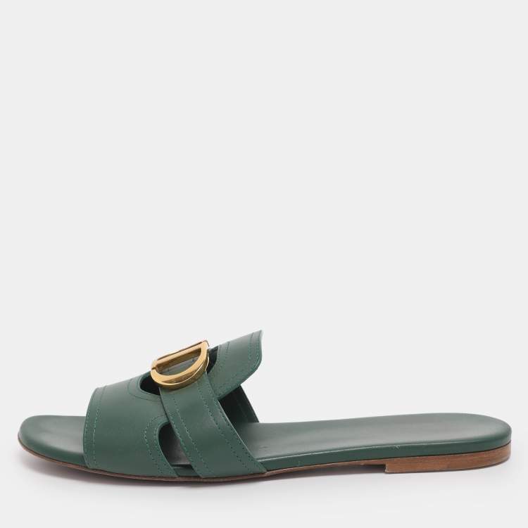 Pre Owned Dior Green Leather 30 Montaigne Flat Sandals Size 40