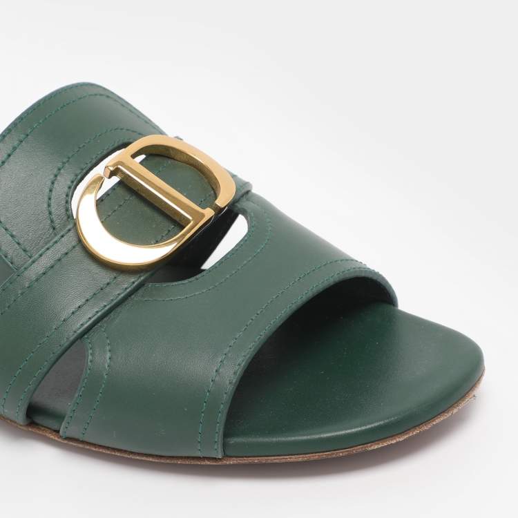 Pre Owned Dior Green Leather 30 Montaigne Flat Sandals Size 40