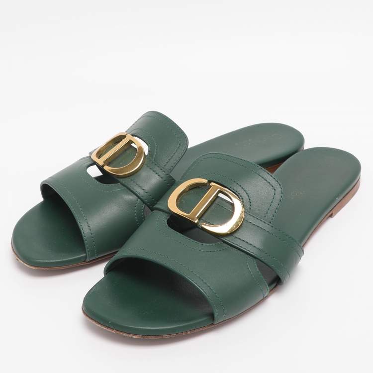 Pre Owned Dior Green Leather 30 Montaigne Flat Sandals Size 40
