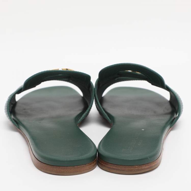 Pre Owned Dior Green Leather 30 Montaigne Flat Sandals Size 40