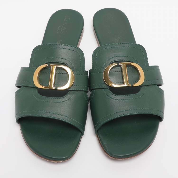 Pre Owned Dior Green Leather 30 Montaigne Flat Sandals Size 40