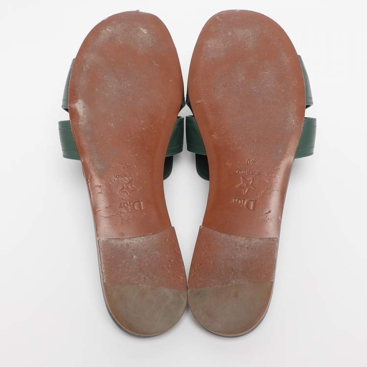 Pre Owned Dior Green Leather 30 Montaigne Flat Sandals Size 40