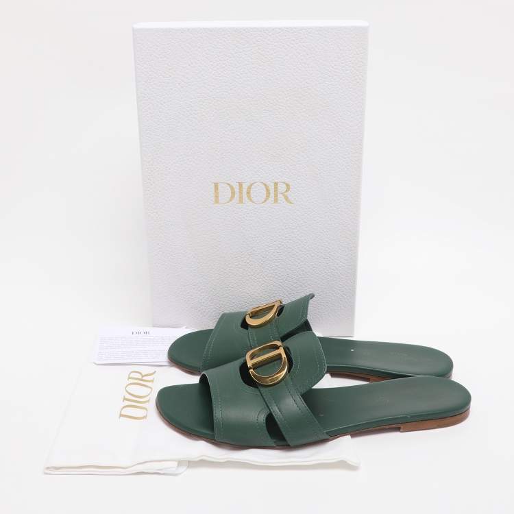 Pre Owned Dior Green Leather 30 Montaigne Flat Sandals Size 40