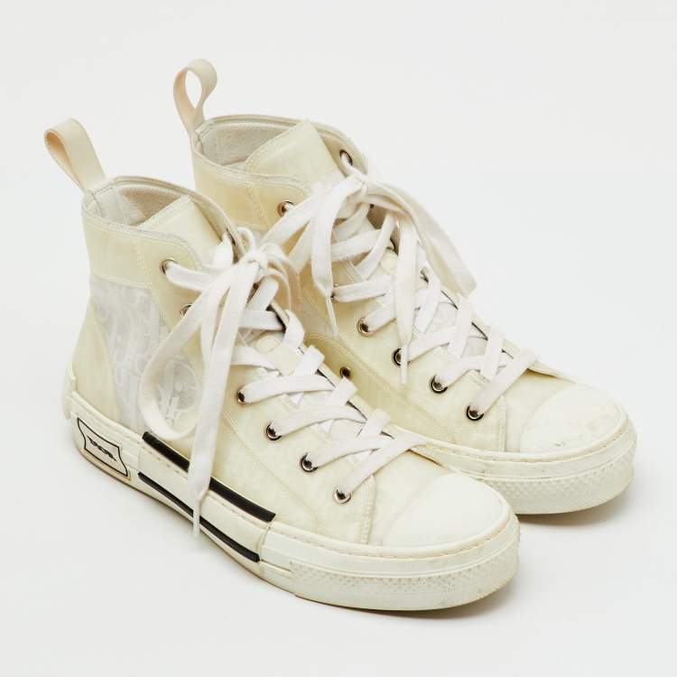 Pre Owned Dior White Oblique Mesh and Rubber B23 High Top Sneakers Size 38
