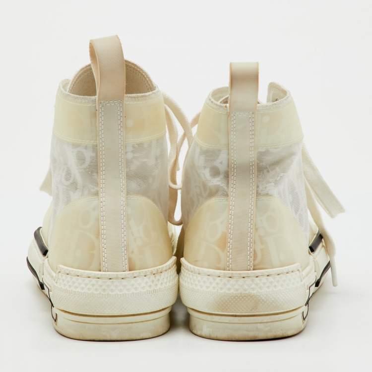 Pre Owned Dior White Oblique Mesh and Rubber B23 High Top Sneakers Size 38
