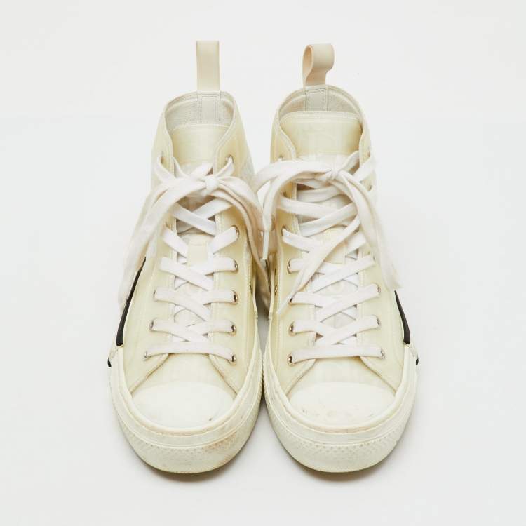 Pre Owned Dior White Oblique Mesh and Rubber B23 High Top Sneakers Size 38