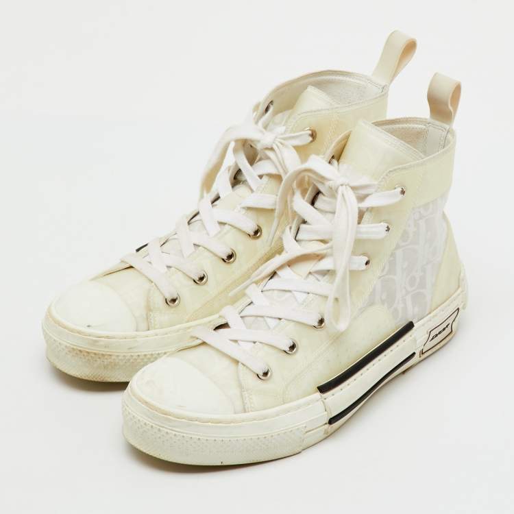 Pre Owned Dior White Oblique Mesh and Rubber B23 High Top Sneakers Size 38