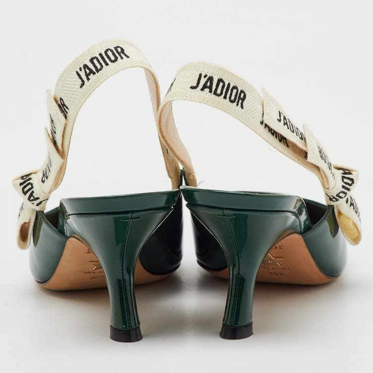 Pre Owned Dior Green Patent Leather J'Adior Slingback Pumps Size 38.5
