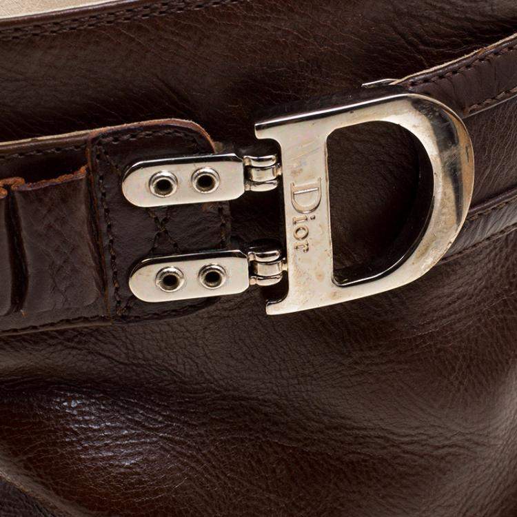 Pre Owned Dior Brown Leather Buckle Detail Pointed Toe Ankle Boots Size 37