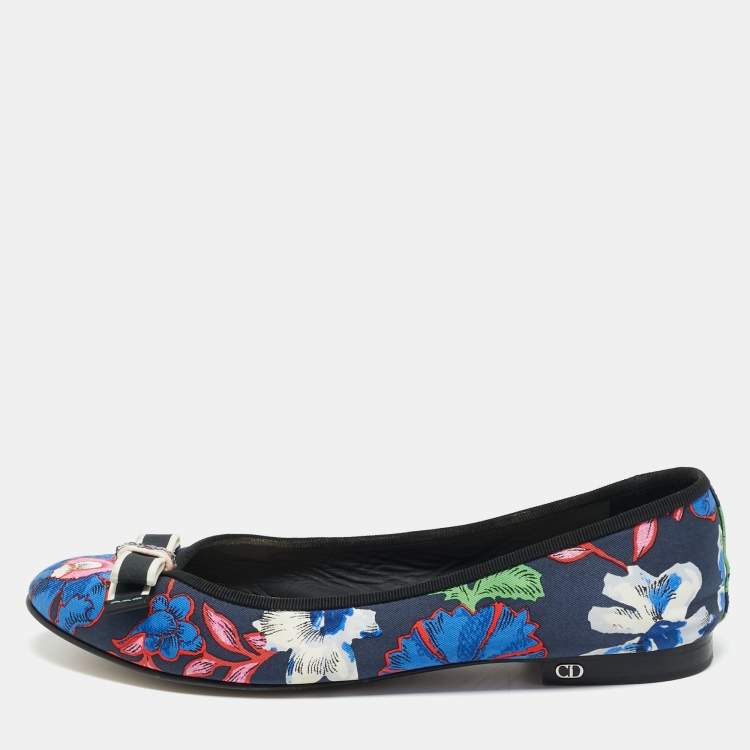 Pre Owned Dior Multicolor Canvas Bow Detail  Ballet Flats Size 37.5