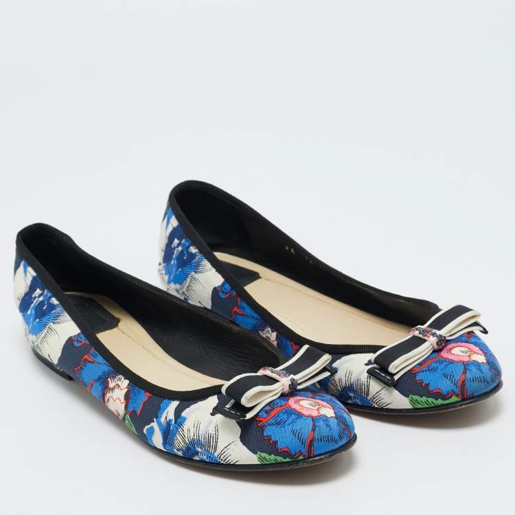 Pre Owned Dior Multicolor Canvas Bow Detail  Ballet Flats Size 37.5