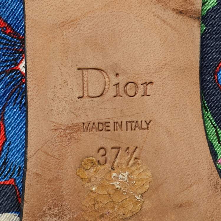 Pre Owned Dior Multicolor Canvas Bow Detail  Ballet Flats Size 37.5