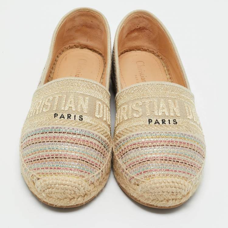Pre Owned Dior Multicolor Lurex Fabric Dioriviera Espadrille Flats Size 35.5