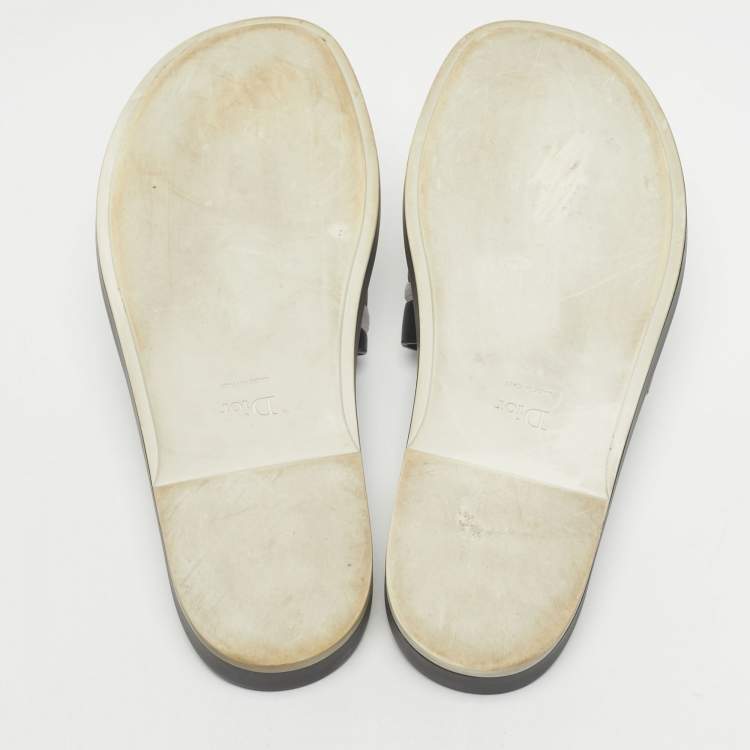 Pre Owned Dior Black/White Leather Marina Flat Slides Size 37