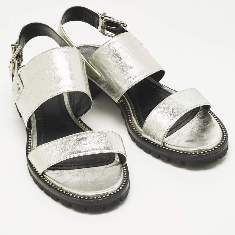 Pre Owned Dior Silver Foil Leather Wanted Slingback Sandals Size 41