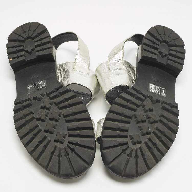 Pre Owned Dior Silver Foil Leather Wanted Slingback Sandals Size 41
