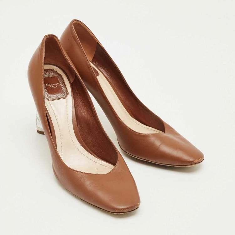 Pre Owned Dior Brown/Silver Leather Pointed Toe Pumps Size 41