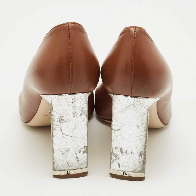 Pre Owned Dior Brown/Silver Leather Pointed Toe Pumps Size 41