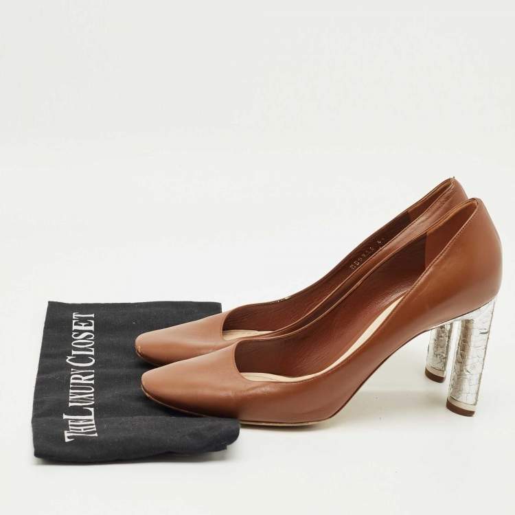 Pre Owned Dior Brown/Silver Leather Pointed Toe Pumps Size 41