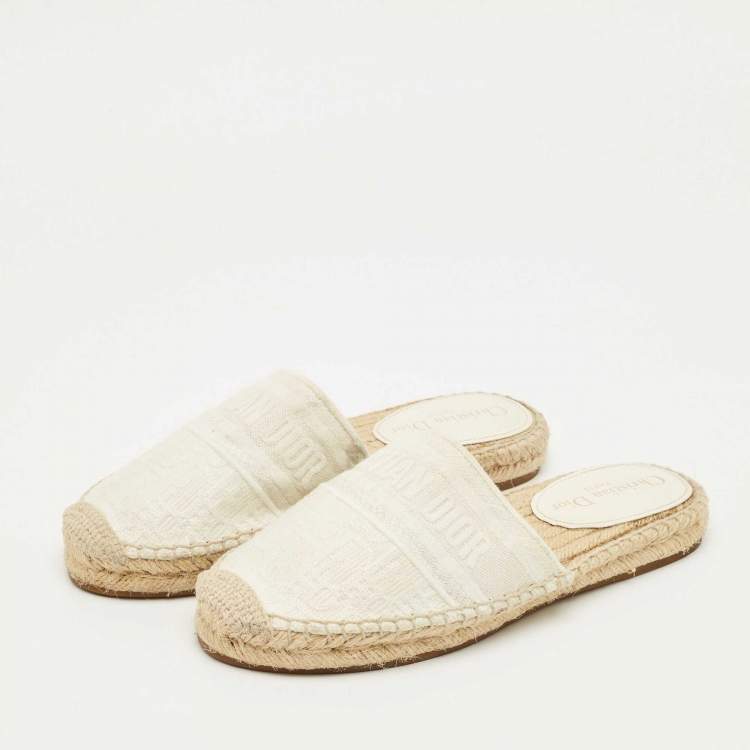 Pre Owned Dior Off White Oblique Canvas Granville Espadrille Mules  Size 36