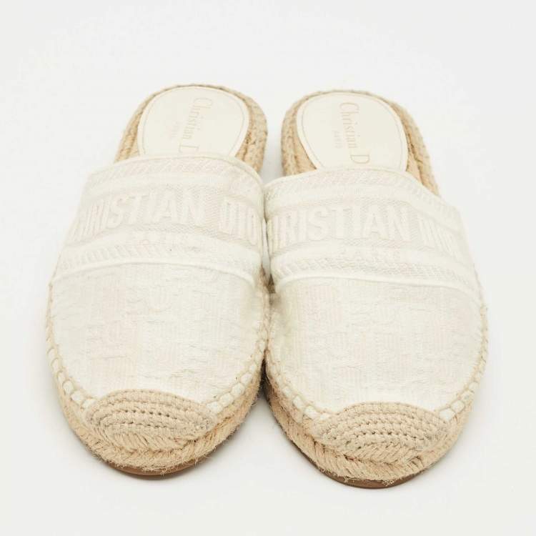 Pre Owned Dior Off White Oblique Canvas Granville Espadrille Mules  Size 36