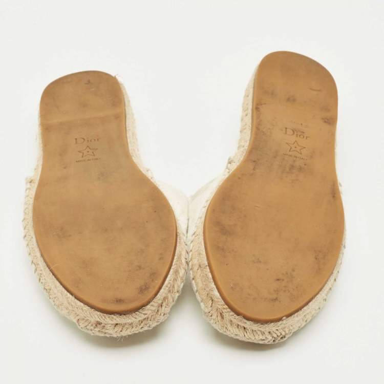 Pre Owned Dior Off White Oblique Canvas Granville Espadrille Mules  Size 36
