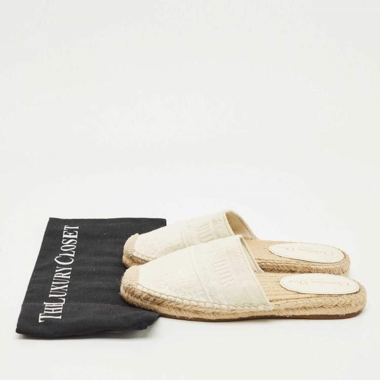 Pre Owned Dior Off White Oblique Canvas Granville Espadrille Mules  Size 36