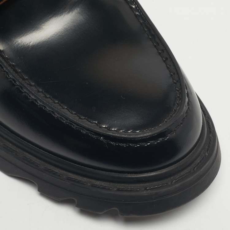 Pre Owned Dior Black Brushed Leather Code Loafers Size 40