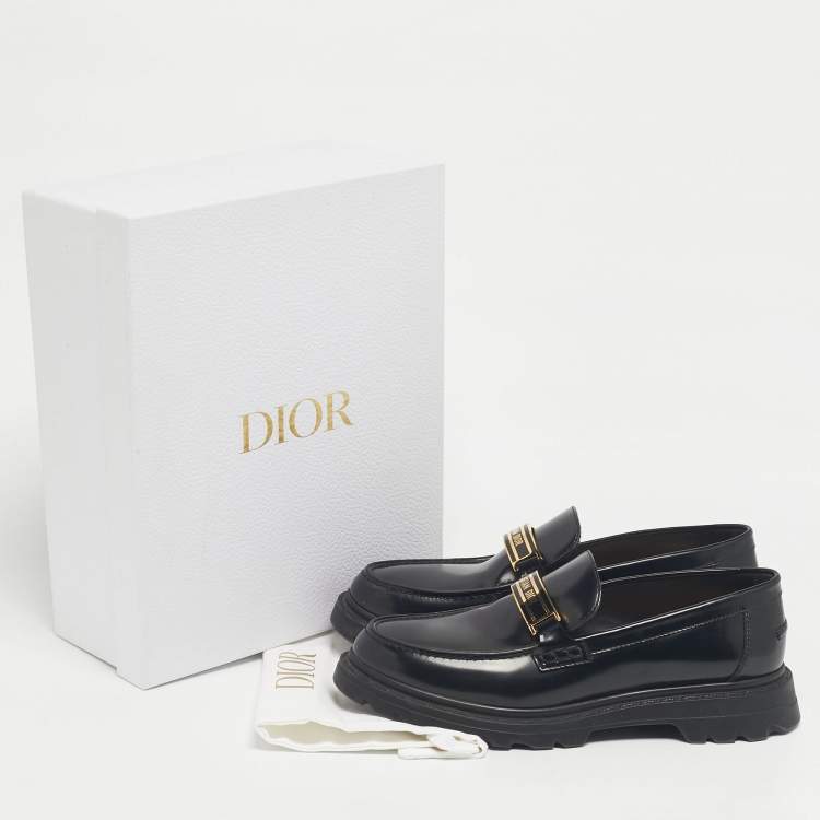 Pre Owned Dior Black Brushed Leather Code Loafers Size 40