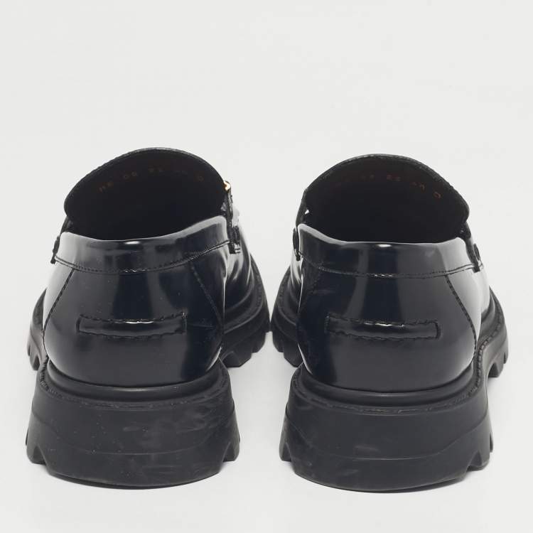 Pre Owned Dior Black Brushed Leather Code Loafers Size 40